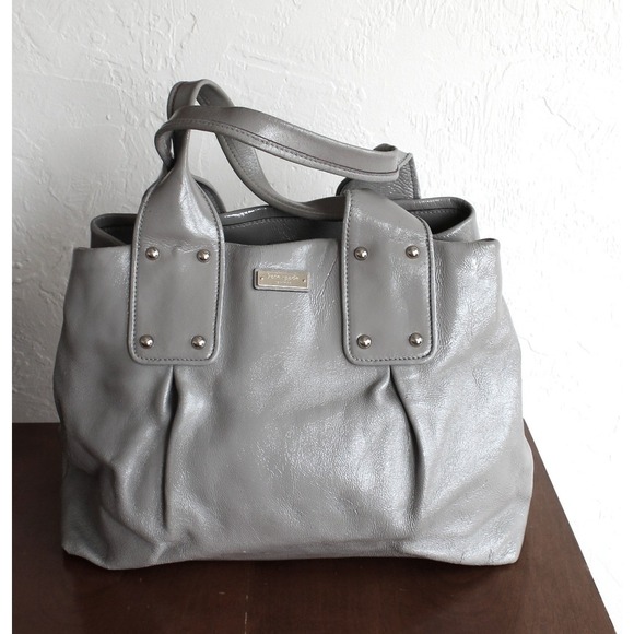 kate spade Handbags - Kate Spade New York Grey Leather Pleated Tote Bag Striped Lining
